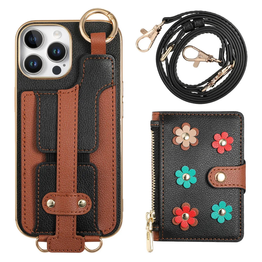 Crossbody Lanyard Ring Wrist Strap Card Holder Leather Case for iPhone – poomelo Crossbody Lanyard Ring Wrist Strap Card Holder Leather Case for iPhone – poomelo