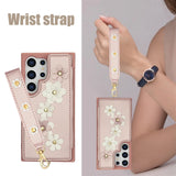 3IN1 Crossbody Rope Wrist Strap Flowers Leather Wallet Case For Samsung