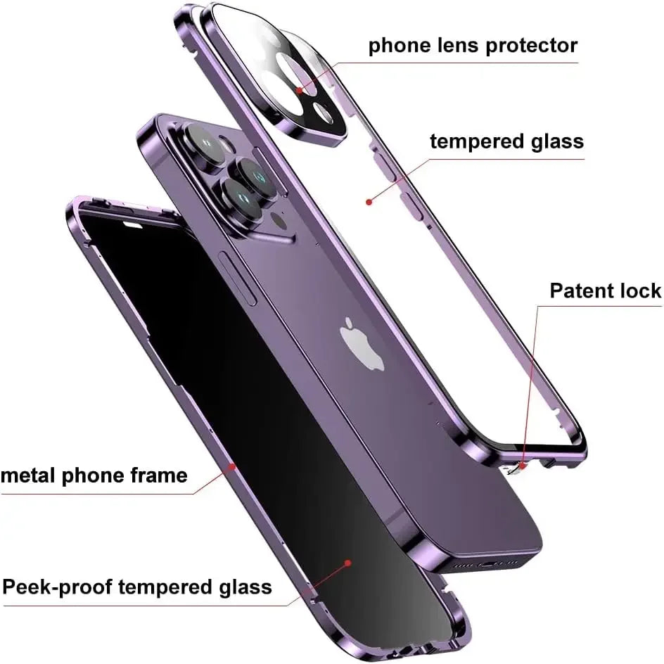 Double Glass Anti-Peep Privacy Magnetic Adsorption Case for iPhone