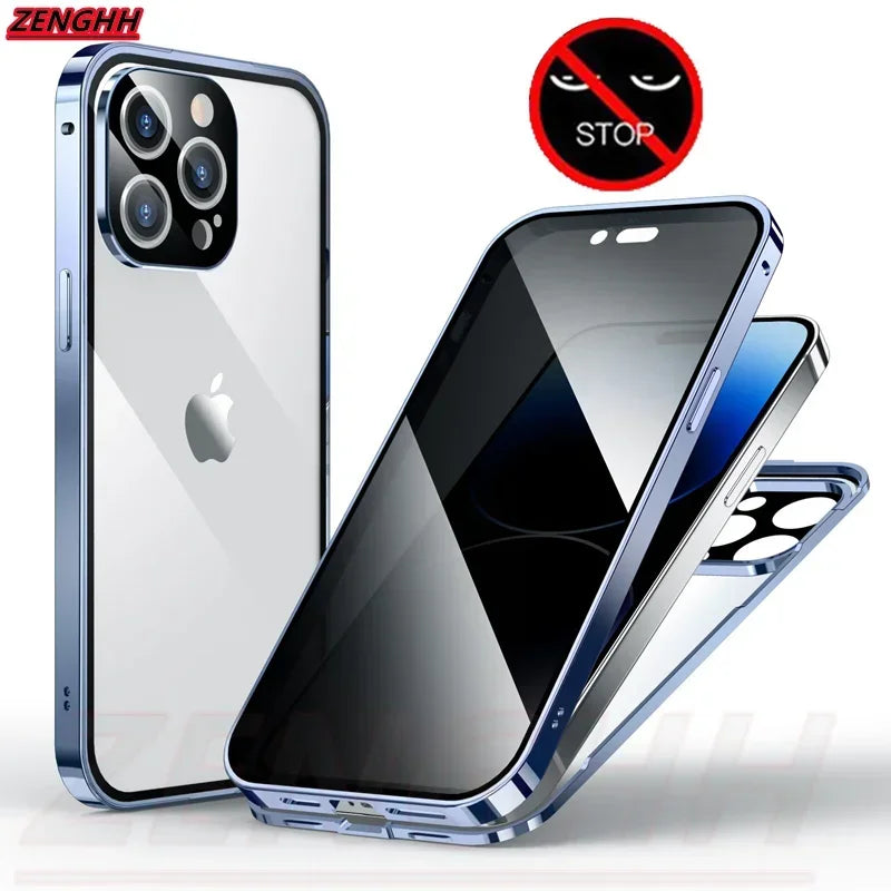 Double Glass Anti-Peep Privacy Magnetic Adsorption Case for iPhone