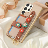 Crossbody Lanyard Ring Wrist Strap Card Holder Leather Case for Samsung