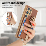 Crossbody Lanyard Ring Wrist Strap Card Holder Leather Case for Samsung