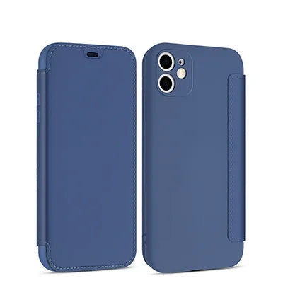 Flip Leather Liquid Silicone Case For iPhone