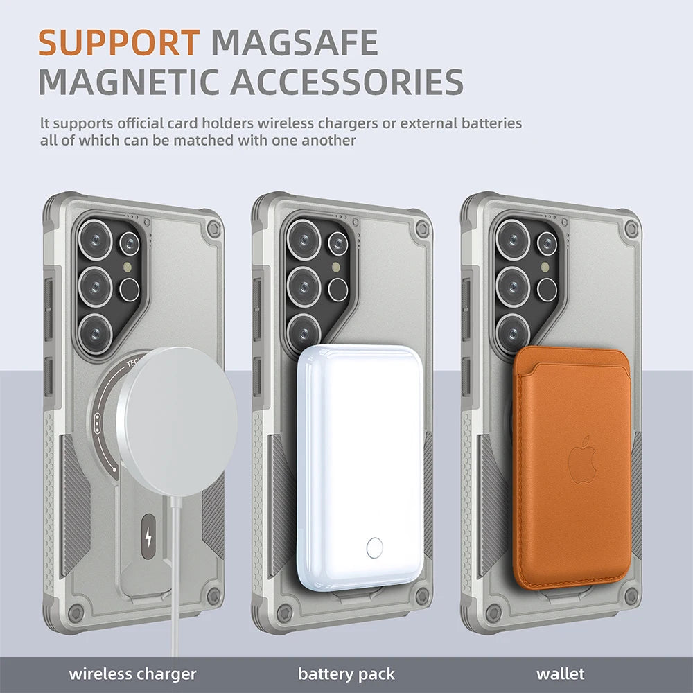 Invisible Bracket Shockproof Magnetic Armor Case For Samsung