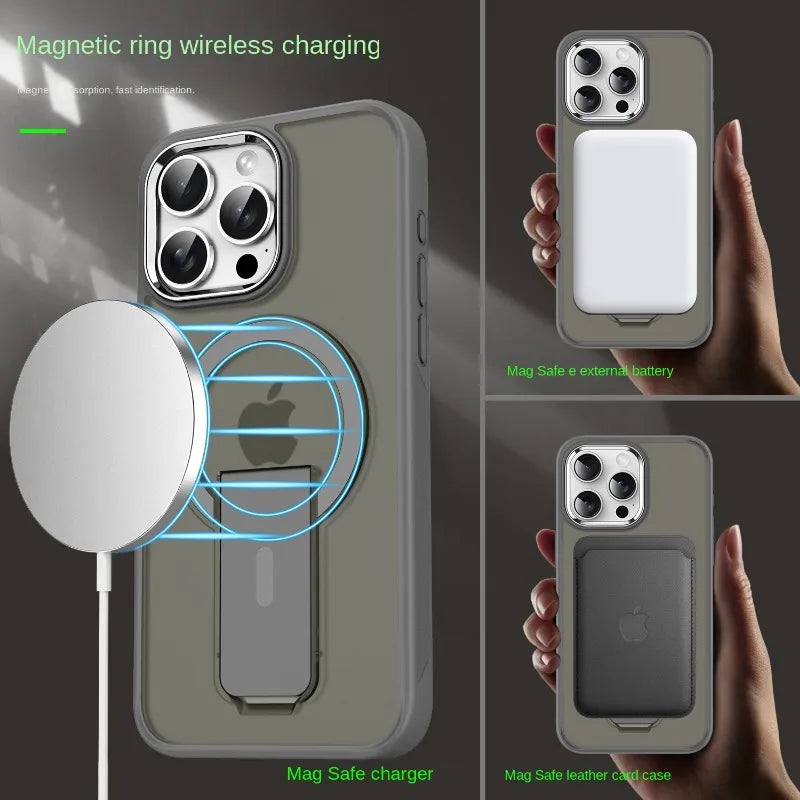 Magnetic Stand Invisible Hard Anti-fall Matte Case for iPhone