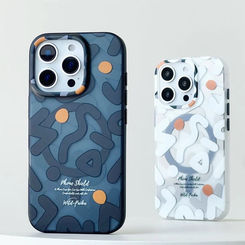 Frosted Hard Geometric Graffiti Magnetic Case for iPhone