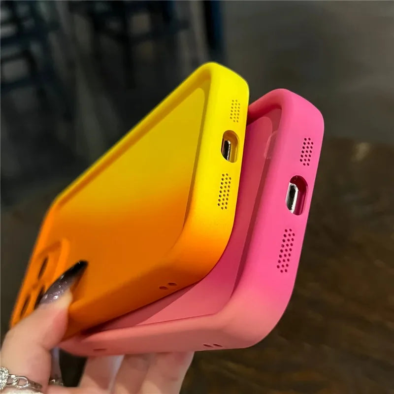 Candy Color Gradient Liquid Silicone Thickened Case For iPhone