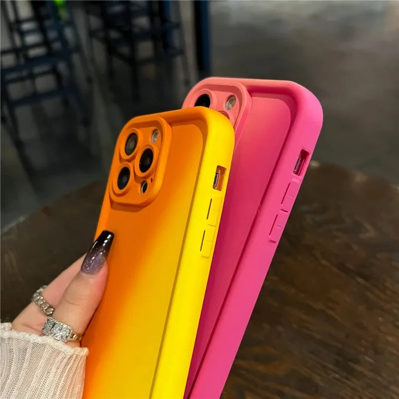 Candy Color Gradient Liquid Silicone Thickened Case For iPhone