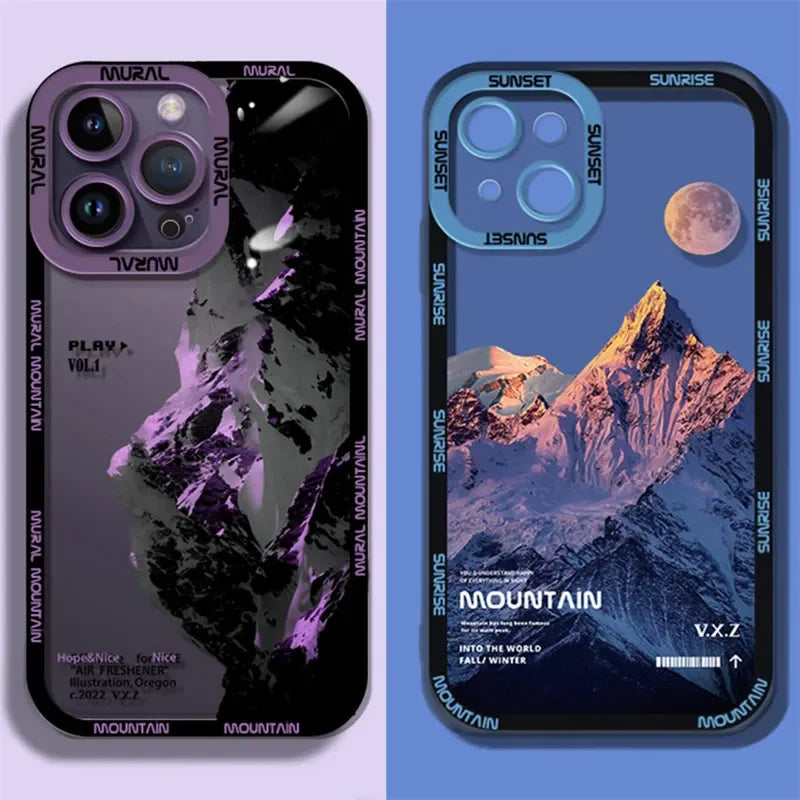 Natural Scenery Purple Blue Sunset Snow Mountain Case For iPhone