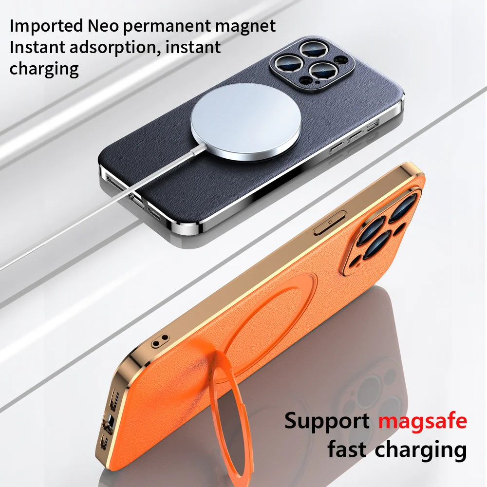 Leather Magnetic Ring Holder case For iPhone