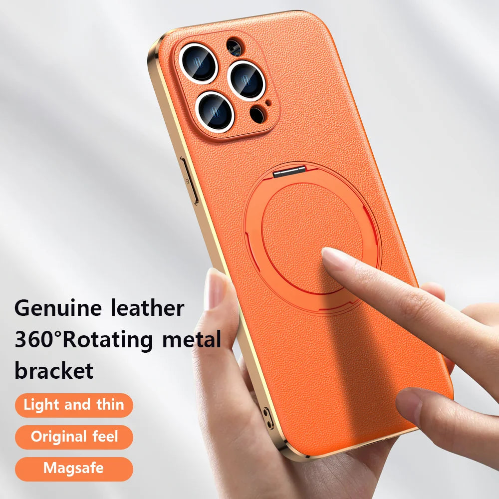 Leather Magnetic Ring Holder case For iPhone