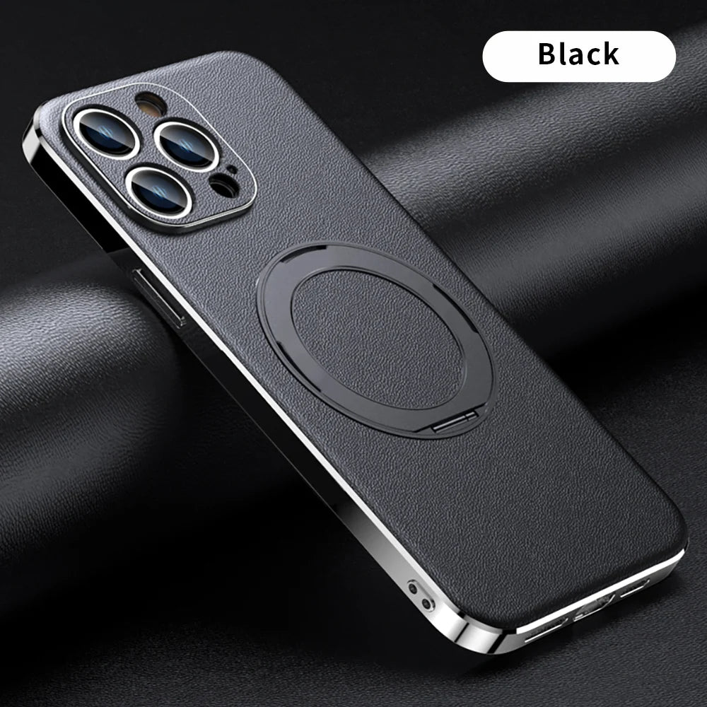 Leather Magnetic Ring Holder case For iPhone