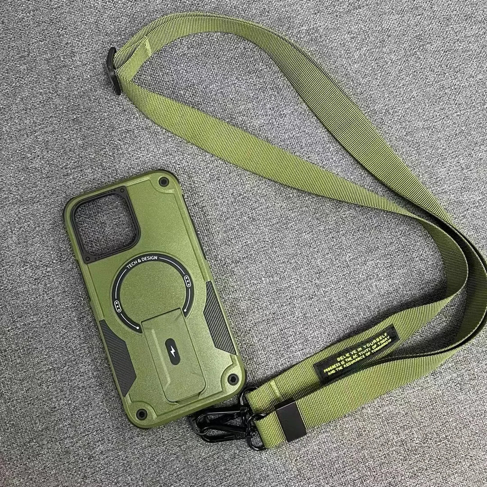 Outdoor Sports Long Strap Crossbody Magnetic Bracket Case for iPhone