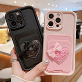 Lovely 3D Love Heart Card Bag Holder Case For iPhone