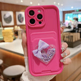 Lovely 3D Love Heart Card Bag Holder Case For iPhone