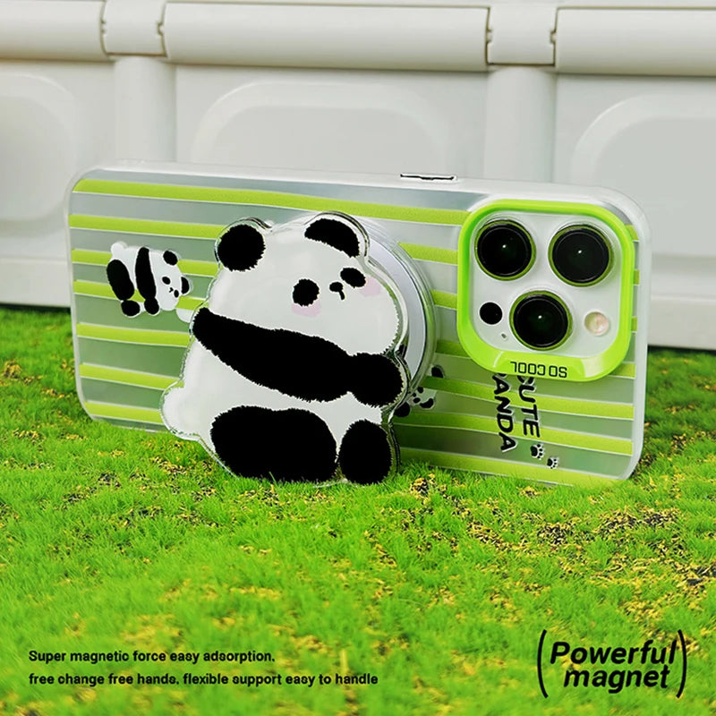 Lovely Panda bamboo Magnetic Holder Case For iPhone