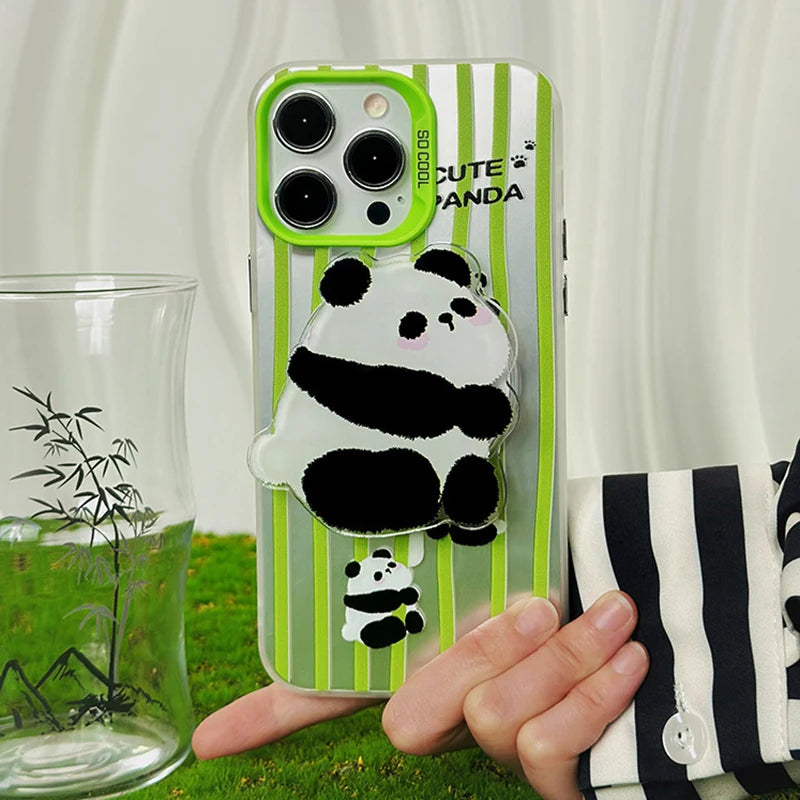 Lovely Panda bamboo Magnetic Holder Case For iPhone