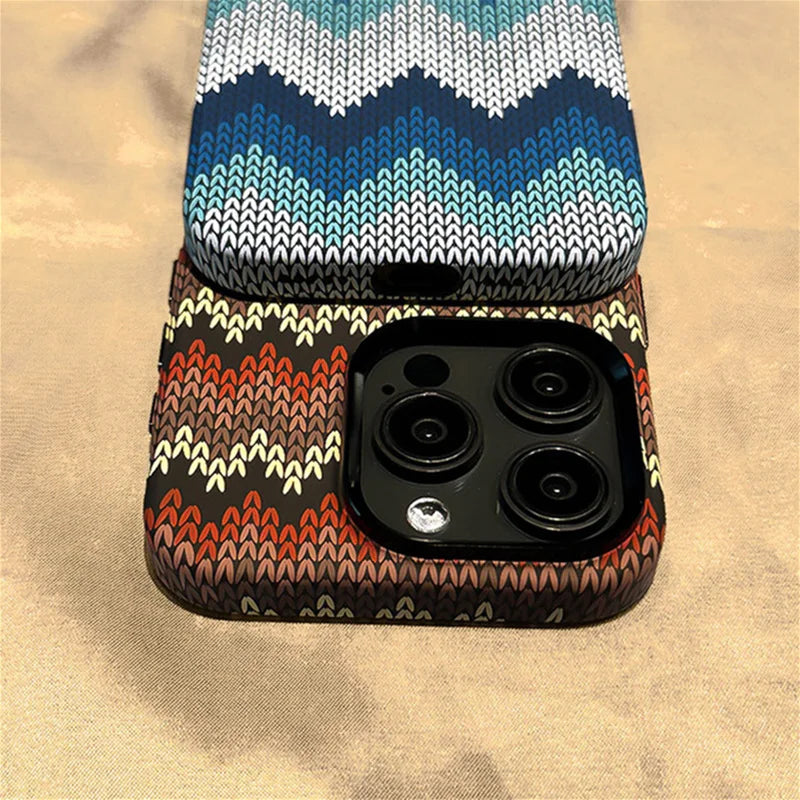 Luxury Retro Woolen Pattern Alloy Lens Case for iPhone