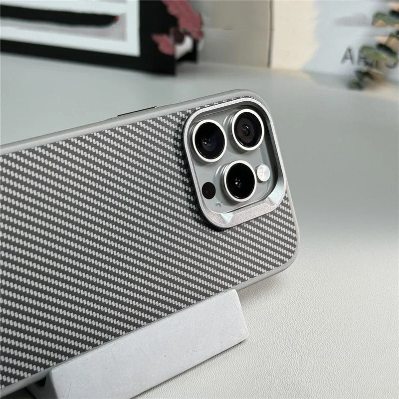 Luxury Alloy Lens Carbon Fibre Magnetic Case for iPhone