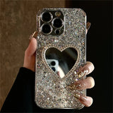 Luxury Bling Glitter Plating 3D Love Heart Mirror Sequins Case For iPhone