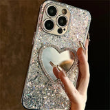 Luxury Bling Glitter Plating 3D Love Heart Mirror Sequins Case For iPhone