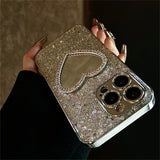 Luxury Bling Glitter Plating 3D Love Heart Mirror Sequins Case For iPhone