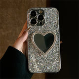 Luxury Bling Glitter Plating 3D Love Heart Mirror Sequins Case For iPhone