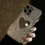 Luxury Bling Glitter Plating 3D Love Heart Mirror Sequins Case For iPhone