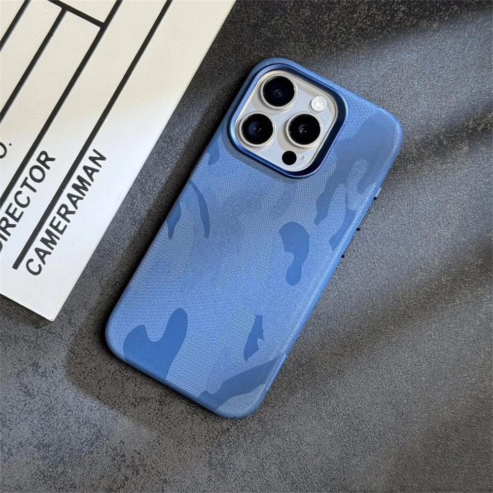 Luxury Camouflage Leather Shockproof Armor Magnetic Case For iPhone