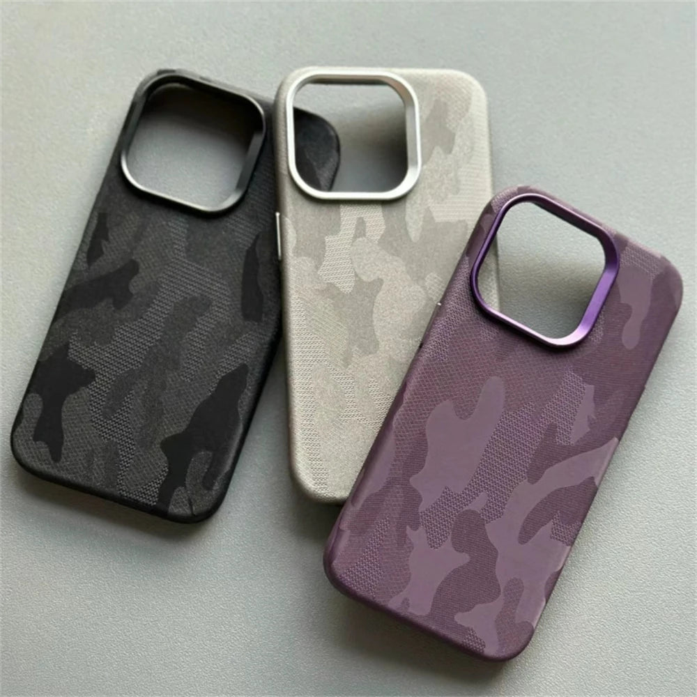 Luxury Camouflage Leather Shockproof Armor Magnetic Case For iPhone