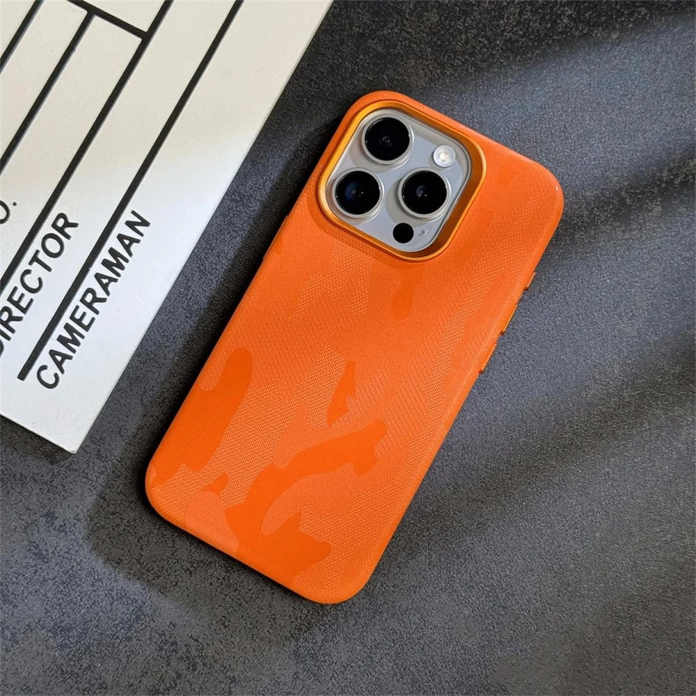 Luxury Camouflage Leather Shockproof Armor Magnetic Case For iPhone