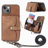 Luxury Crossbody Zipper Leather Rope Card Pocket Case For iPhone