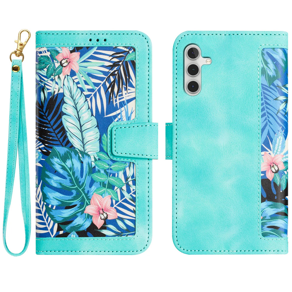 Luxury Flower Pattern Magnetic Clasp Flip Leather Case for Galaxy