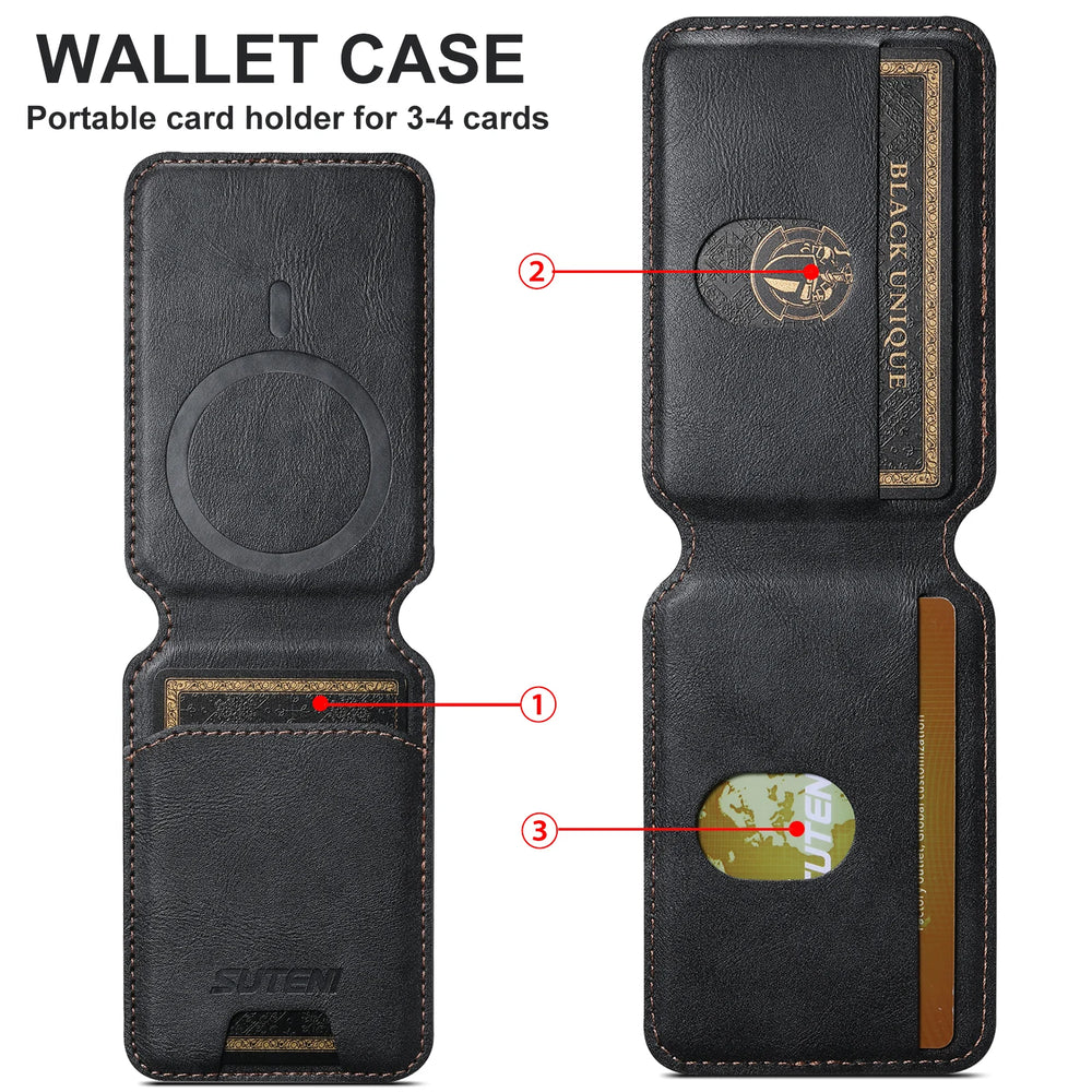 Luxury Leather Cellphone Magnetic Card Holder For iPhone