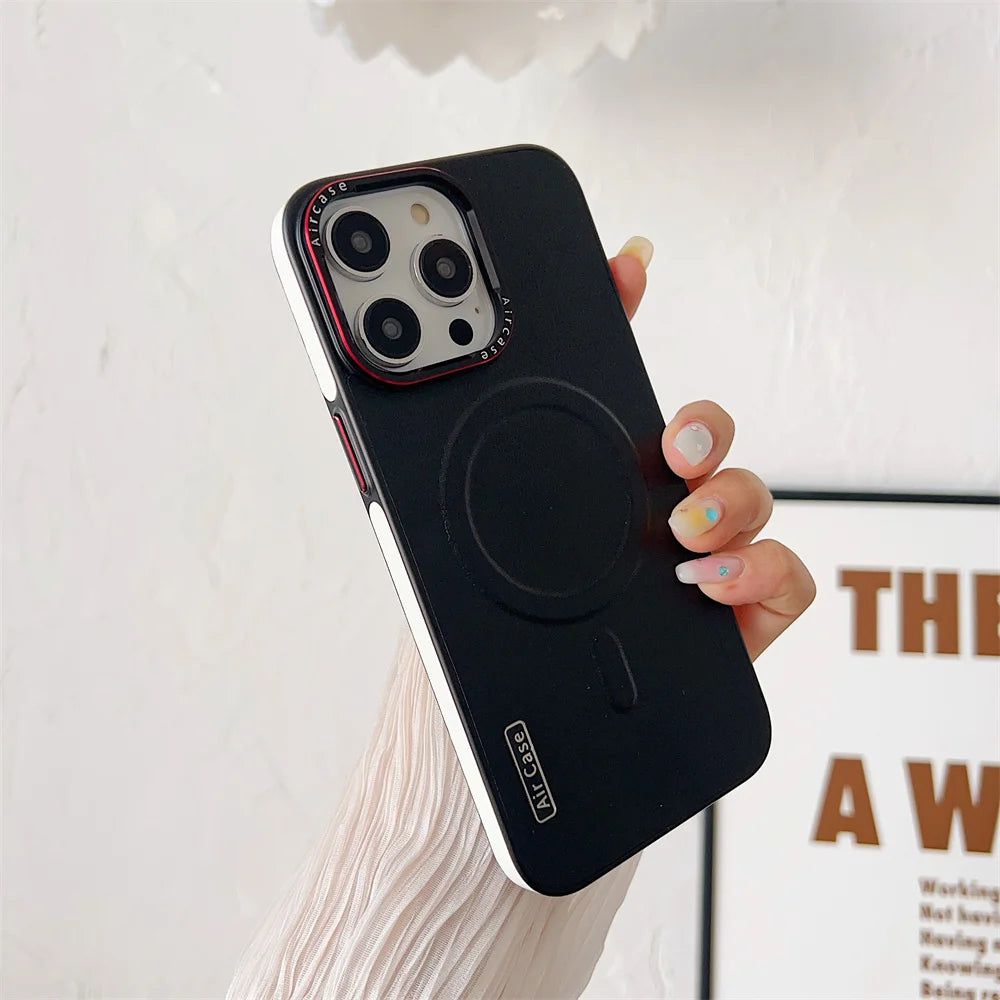 Luxury Leather Magnetic Charging Case For iPhone