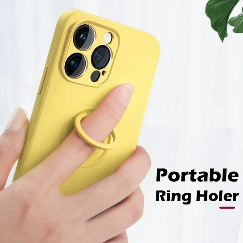 Luxury Liquid Silicone Ring Holder Case For iPhone