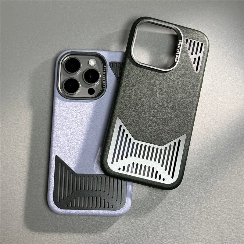 Aluminum hollow Heat Dissipation PU Leather Magnetic Case for iPhone