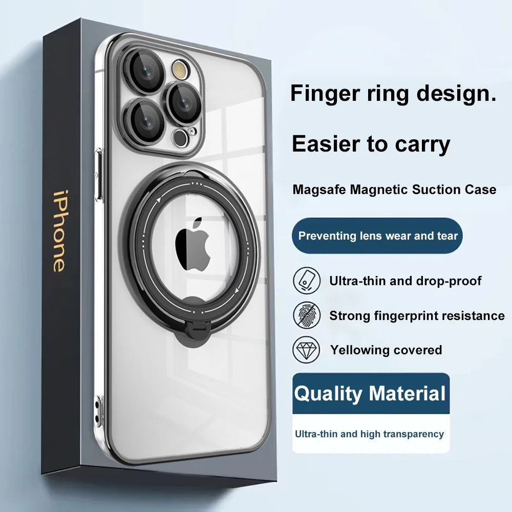 Luxury Plating Clear Rotating Magnetic Stand Phone Case For iPhone