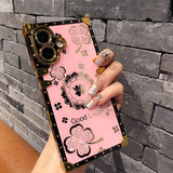 Luxury Silicone Retro Diamond Rhinestones Square Case for iPhone