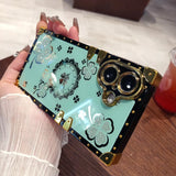 Luxury Silicone Retro Diamond Rhinestones Square Case for iPhone