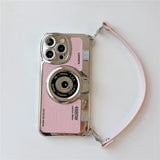 3D Retro Camera Graphic Phone Case PU Leather Strap For iPhone