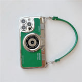 3D Retro Camera Graphic Phone Case PU Leather Strap For iPhone