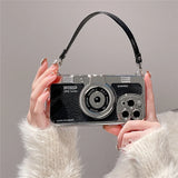 3D Retro Camera Graphic Phone Case PU Leather Strap For iPhone