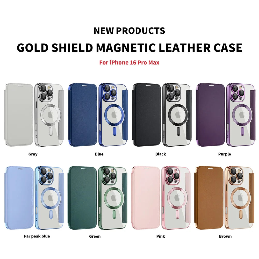 Luxury Transparent Flip Leather Wallet Magnetic Case For iPhone