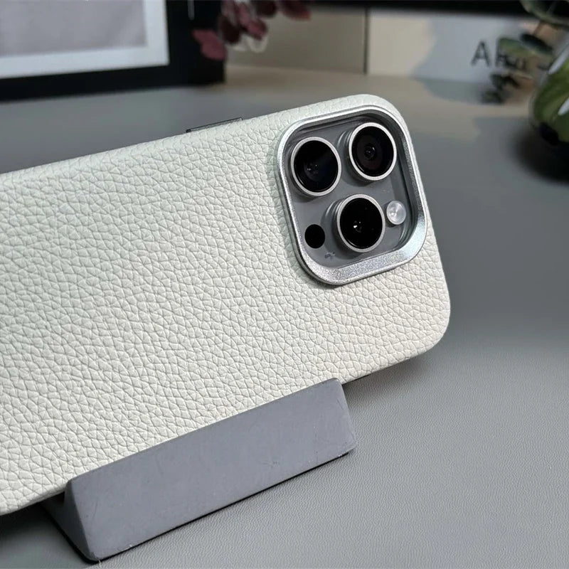 Luxury Magnetic Alloy Lens Leather Case For iPhone