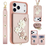 3IN1 Crossbody Rope Wrist Strap Flowers Leather Wallet Case For iPhone