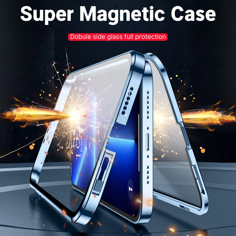 Metal Frame Double Sided Glass Magnetic Case For iPhone