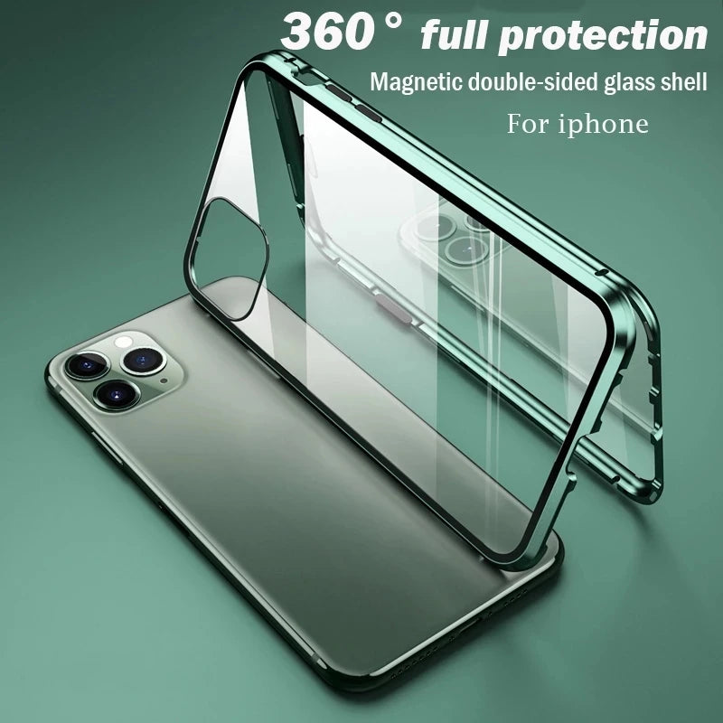 Metal Frame Double Sided Glass Magnetic Case For iPhone