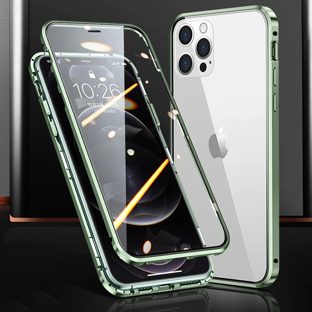 Metal Frame Double Sided Glass Magnetic Case For iPhone