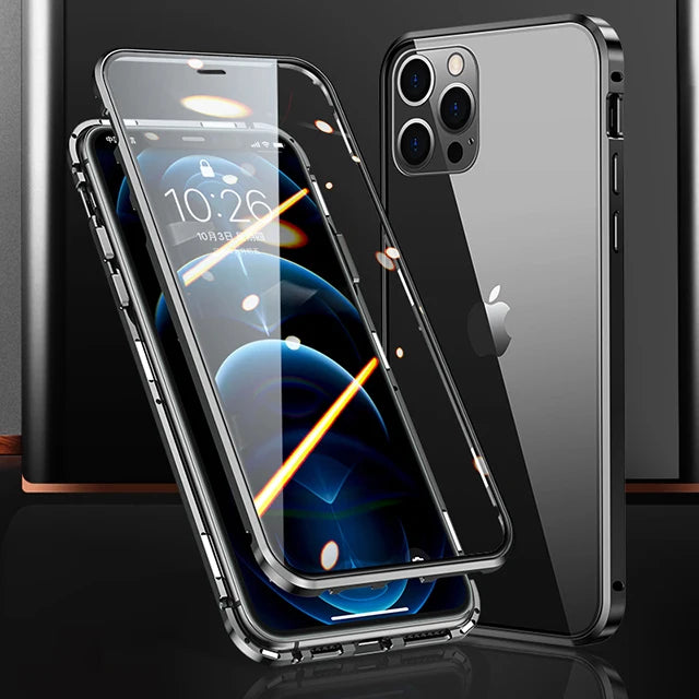 Metal Frame Double Sided Glass Magnetic Case For iPhone